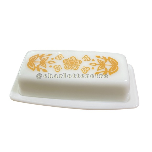 70s vtg PYREX Butterfly Gold Print Butter Dish - Picture 1 of 8